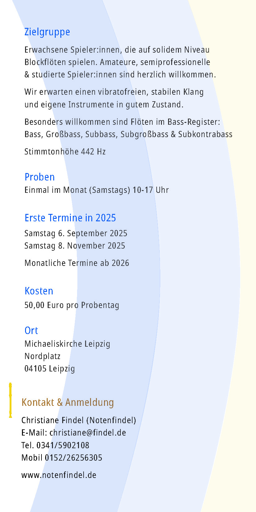 Anmelden zum Leipziger Blockflöten Orchester Flyer